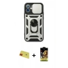 MARSİLYAN™- iPhone 11 Kılıf Ahenk Klasik - Siyah Buffer Cam Ekran Koruyucu + Rainbow Kamera Lens Koruma Cam - KI