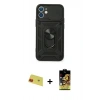 MARSİLYAN™- iPhone 11 Kılıf Ahenk Klasik - Siyah Buffer Cam Ekran Koruyucu + Rainbow Kamera Lens Koruma Cam - KI