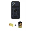 MARSİLYAN™- iPhone 11 Kılıf Ahenk Klasik - Siyah Buffer Cam Ekran Koruyucu + Rainbow Kamera Lens Koruma Cam - KI
