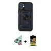 MARSİLYAN™- iPhone 11 Kılıf Ahenk Klasik - Siyah Buffer Cam Ekran Koruyucu + Raze Metal Kamera Lens - KI