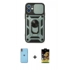 MARSİLYAN™- iPhone 11 Kılıf Ahenk Klasik - Siyah Buffer Cam Ekran Koruyucu + Neon Fosforlu Kamera Lens - TU