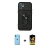 MARSİLYAN™- iPhone 11 Kılıf Ahenk Klasik - Siyah Buffer Cam Ekran Koruyucu + Neon Fosforlu Kamera Lens - YL