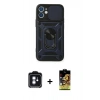MARSİLYAN™- iPhone 11 Kılıf Ahenk Klasik - Siyah Buffer Cam Ekran Koruyucu + PVD Metal Kamera Lens - MI