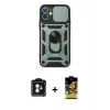 MARSİLYAN™- iPhone 11 Kılıf Ahenk Klasik - Siyah Buffer Cam Ekran Koruyucu + PVD Metal Kamera Lens - MI