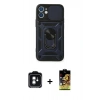 MARSİLYAN™- iPhone 11 Kılıf Ahenk Klasik - Siyah Buffer Cam Ekran Koruyucu + PVD Metal Kamera Lens - YL