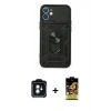 MARSİLYAN™- iPhone 11 Kılıf Ahenk Klasik - Siyah Buffer Cam Ekran Koruyucu + PVD Metal Kamera Lens - YL