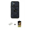 MARSİLYAN™- iPhone 11 Kılıf Ahenk Klasik - Siyah Buffer Cam Ekran Koruyucu + Renkli Kamera Lens Koruma Cam - SI