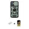 MARSİLYAN™- iPhone 11 Kılıf Ahenk Klasik - Siyah Buffer Cam Ekran Koruyucu + Renkli Kamera Lens Koruma Cam - SI