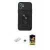 MARSİLYAN™- iPhone 11 Kılıf Ahenk Klasik - Siyah Buffer Cam Ekran Koruyucu + Renkli Kamera Lens Koruma Cam - SI