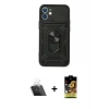 MARSİLYAN™- iPhone 11 Kılıf Ahenk Klasik - Siyah Buffer Cam Ekran Koruyucu + Şeffaf Kamera Lens Koruma Cam