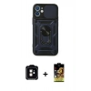 MARSİLYAN™- iPhone 11 Kılıf Ahenk Klasik - Siyah Buffer Cam Ekran Koruyucu + PVD Metal Kamera Lens - TU