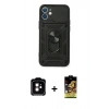 MARSİLYAN™- iPhone 11 Kılıf Ahenk Klasik - Siyah Buffer Cam Ekran Koruyucu + PVD Metal Kamera Lens - TU
