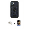 MARSİLYAN™- iPhone 11 Kılıf Ahenk Klasik - Siyah Buffer Hayalet Cam Ekran Koruyucu + Pers Alüminyum Kamera Lens - GD