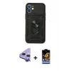 MARSİLYAN™- iPhone 11 Kılıf Ahenk Klasik - Siyah Buffer Hayalet Cam Ekran Koruyucu + Raze Metal Kamera Lens - MR