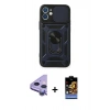 MARSİLYAN™- iPhone 11 Kılıf Ahenk Klasik - Siyah Buffer Hayalet Cam Ekran Koruyucu + Raze Metal Kamera Lens - MR