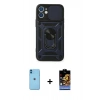 MARSİLYAN™- iPhone 11 Kılıf Ahenk Klasik - Siyah Buffer Hayalet Cam Ekran Koruyucu + Neon Fosforlu Kamera Lens - MI