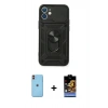 MARSİLYAN™- iPhone 11 Kılıf Ahenk Klasik - Siyah Buffer Hayalet Cam Ekran Koruyucu + Neon Fosforlu Kamera Lens - TU