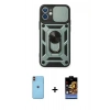 MARSİLYAN™- iPhone 11 Kılıf Ahenk Klasik - Siyah Buffer Hayalet Cam Ekran Koruyucu + Neon Fosforlu Kamera Lens - TU