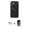 MARSİLYAN™- iPhone 11 Kılıf Ahenk Klasik - Siyah Buffer Hayalet Cam Ekran Koruyucu + Pers Alüminyum Kamera Lens - YL