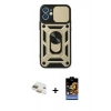 MARSİLYAN™- iPhone 11 Kılıf Ahenk Klasik - Siyah Buffer Hayalet Cam Ekran Koruyucu + Pers Alüminyum Kamera Lens - GD