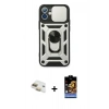 MARSİLYAN™- iPhone 11 Kılıf Ahenk Klasik - Siyah Buffer Hayalet Cam Ekran Koruyucu + Pers Alüminyum Kamera Lens - GD