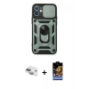 MARSİLYAN™- iPhone 11 Kılıf Ahenk Klasik - Siyah Buffer Hayalet Cam Ekran Koruyucu + Pers Alüminyum Kamera Lens - YL
