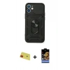 MARSİLYAN™- iPhone 11 Kılıf Ahenk Klasik - Siyah Buffer Hayalet Cam Ekran Koruyucu + Rainbow Kamera Lens Koruma Cam - KI
