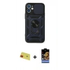 MARSİLYAN™- iPhone 11 Kılıf Ahenk Klasik - Siyah Buffer Hayalet Cam Ekran Koruyucu + Rainbow Kamera Lens Koruma Cam - KI