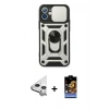 MARSİLYAN™- iPhone 11 Kılıf Ahenk Klasik - Siyah Buffer Hayalet Cam Ekran Koruyucu + Raze Metal Kamera Lens - GS