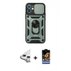 MARSİLYAN™- iPhone 11 Kılıf Ahenk Klasik - Siyah Buffer Hayalet Cam Ekran Koruyucu + Raze Metal Kamera Lens - GS