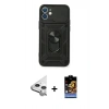 MARSİLYAN™- iPhone 11 Kılıf Ahenk Klasik - Siyah Buffer Hayalet Cam Ekran Koruyucu + Raze Metal Kamera Lens - GS