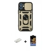 MARSİLYAN™- iPhone 11 Kılıf Ahenk Klasik - Siyah Buffer Hayalet Cam Ekran Koruyucu + Renkli Kamera Lens Koruma Cam - SI