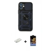 MARSİLYAN™- iPhone 11 Kılıf Ahenk Klasik - Siyah Buffer Hayalet Cam Ekran Koruyucu + Renkli Kamera Lens Koruma Cam - SI