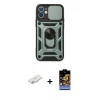 MARSİLYAN™- iPhone 11 Kılıf Ahenk Klasik - Siyah Buffer Hayalet Cam Ekran Koruyucu + Renkli Kamera Lens Koruma Cam - SI