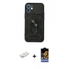 MARSİLYAN™- iPhone 11 Kılıf Ahenk Klasik - Siyah Buffer Hayalet Cam Ekran Koruyucu + Renkli Kamera Lens Koruma Cam - PE