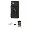 MARSİLYAN™- iPhone 11 Kılıf Ahenk Klasik - Siyah Buffer Hayalet Cam Ekran Koruyucu + Renkli Kamera Lens Koruma Cam - SI