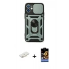 MARSİLYAN™- iPhone 11 Kılıf Ahenk Klasik - Siyah Buffer Hayalet Cam Ekran Koruyucu + Renkli Kamera Lens Koruma Cam - SI