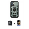 MARSİLYAN™- iPhone 11 Kılıf Ahenk Klasik - Siyah Buffer Hayalet Cam Ekran Koruyucu + PVD Metal Kamera Lens - SH