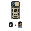 MARSİLYAN™- iPhone 11 Kılıf Ahenk Klasik - Siyah Buffer Hayalet Cam Ekran Koruyucu + PVD Metal Kamera Lens - SH