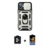 MARSİLYAN™- iPhone 11 Kılıf Ahenk Klasik - Siyah Buffer Hayalet Cam Ekran Koruyucu + PVD Metal Kamera Lens - SH