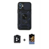 MARSİLYAN™- iPhone 11 Kılıf Ahenk Klasik - Siyah Buffer Hayalet Cam Ekran Koruyucu + PVD Metal Kamera Lens - SH