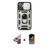 MARSİLYAN™- iPhone 11 Kılıf Ahenk Klasik - Siyah Buffer Hayalet Cam Ekran Koruyucu + Raze Metal Kamera Lens - SH