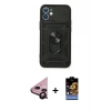 MARSİLYAN™- iPhone 11 Kılıf Ahenk Klasik - Siyah Buffer Hayalet Cam Ekran Koruyucu + Raze Metal Kamera Lens - SH