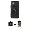 MARSİLYAN™- iPhone 11 Kılıf Ahenk Klasik - Siyah Buffer Hayalet Cam Ekran Koruyucu + PVD Metal Kamera Lens - YL