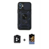 MARSİLYAN™- iPhone 11 Kılıf Ahenk Klasik - Siyah Buffer Hayalet Cam Ekran Koruyucu + PVD Metal Kamera Lens - YL