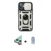 MARSİLYAN™- iPhone 11 Kılıf Ahenk Klasik - Siyah Joko Magic 5D Cam + Kırmızı Raze Metal Kamera Lens