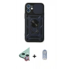 MARSİLYAN™- iPhone 11 Kılıf Ahenk Klasik - Siyah Joko Magic 5D Cam + Kırmızı Raze Metal Kamera Lens