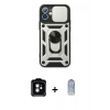 MARSİLYAN™- iPhone 11 Kılıf Ahenk Klasik - Siyah Joko Magic 5D Cam + Turuncu PVD Metal Kamera Lens