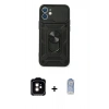 MARSİLYAN™- iPhone 11 Kılıf Ahenk Klasik - Siyah Joko Magic 5D Cam + Turuncu PVD Metal Kamera Lens
