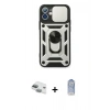 MARSİLYAN™- iPhone 11 Kılıf Ahenk Klasik - Siyah Joko Magic 5D Cam + Yeşil Pers Alüminyum Kamera Lens